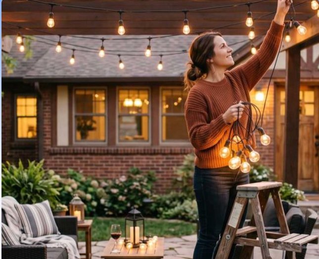 Homeowner enjoying outdoor lighting at home